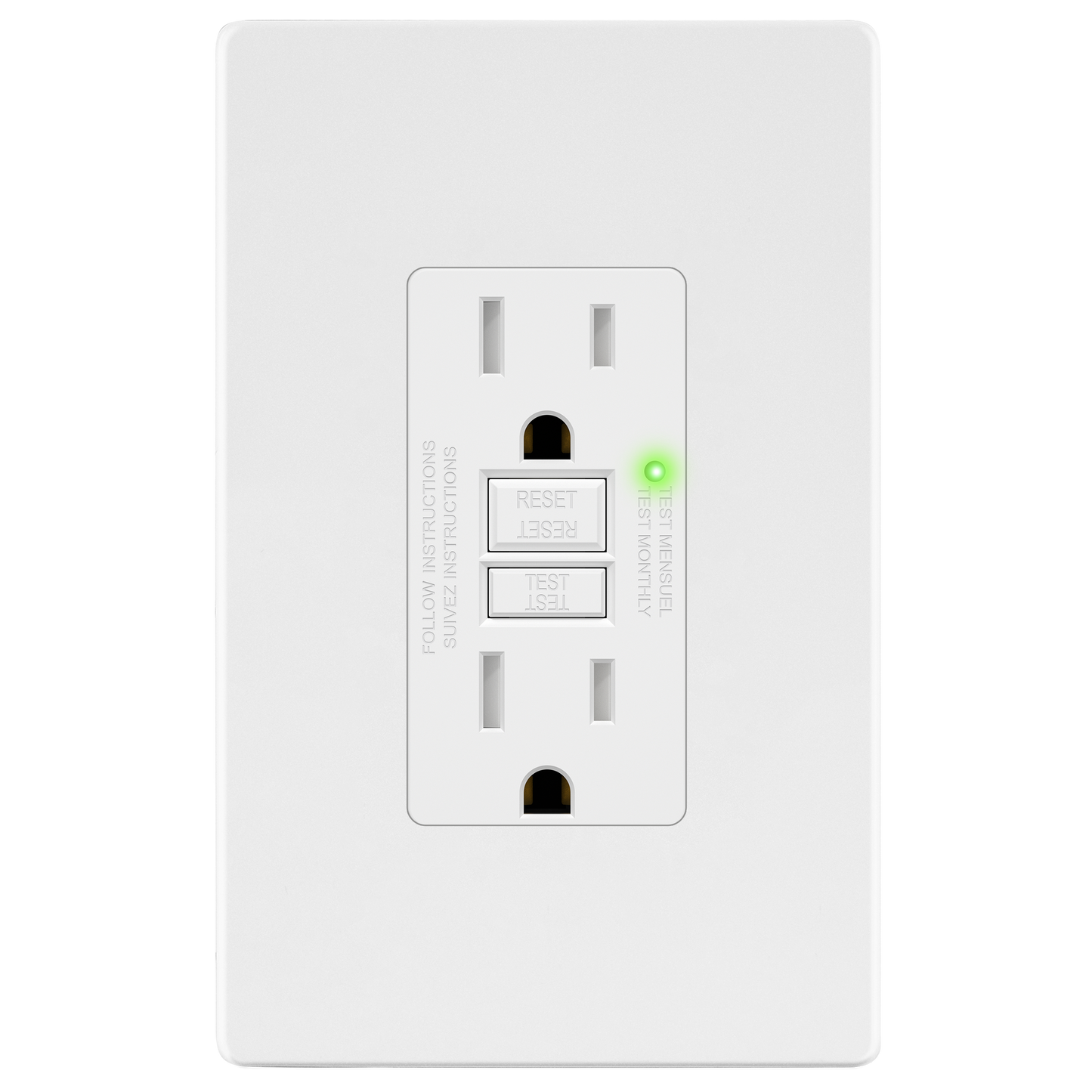 15A GFCI Outlet, Tamper-Resistant Receptacle with Self-Test, LED Indicator