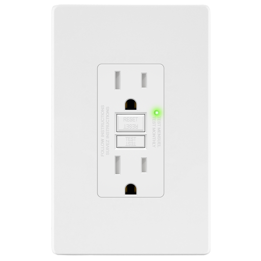 15A GFCI Outlet, Tamper-Resistant Receptacle with Self-Test, LED Indicator