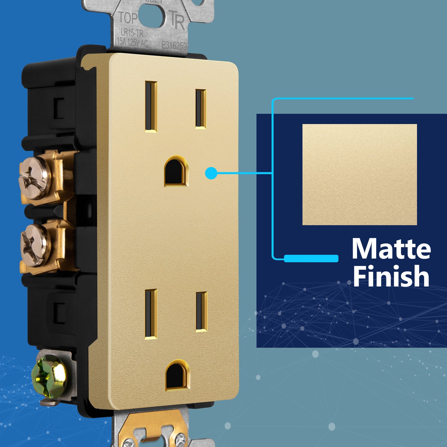 Decorator 15A Tamper-Resistant Outlet with Interchangeable Face Cover, Child Safe Tamper-Resistant Wall Outlet, Self Grounding
