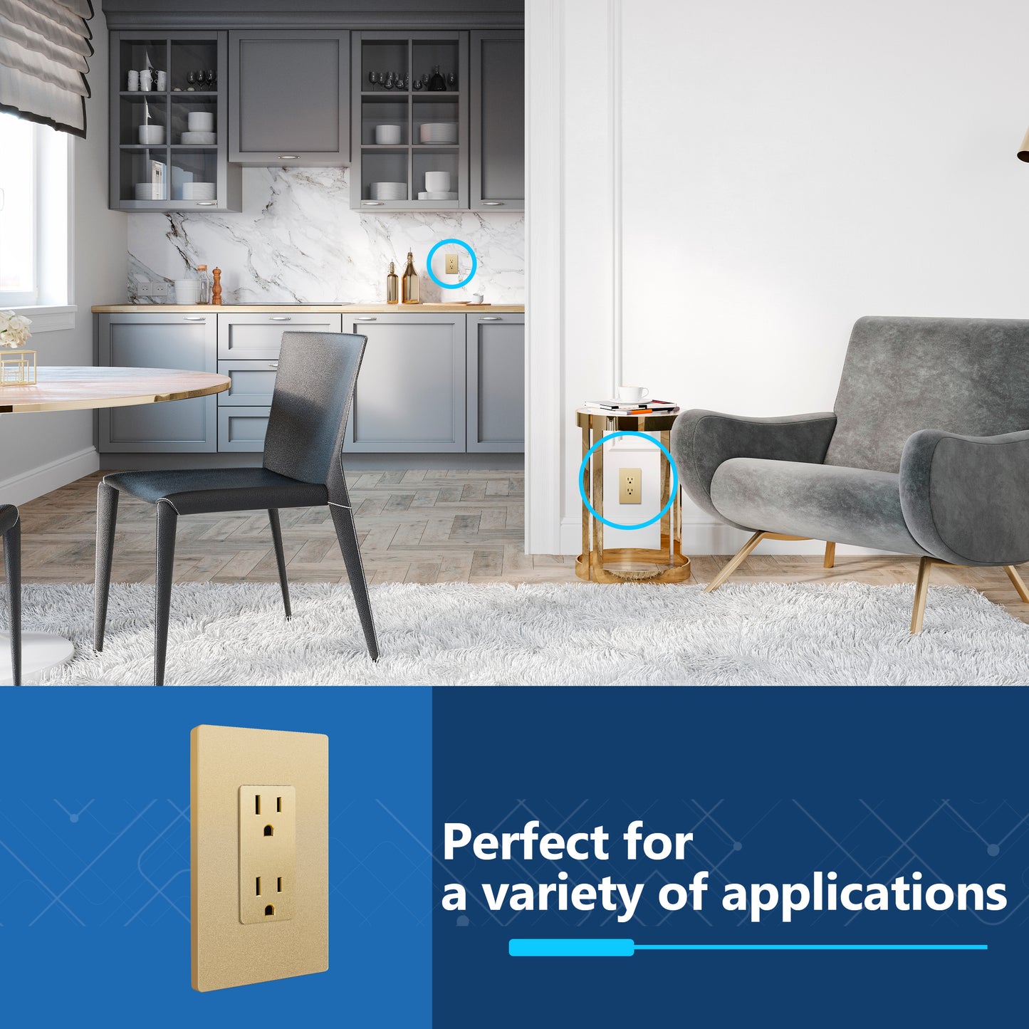 Decorator 15A Tamper-Resistant Outlet with Interchangeable Face Cover, Child Safe Tamper-Resistant Wall Outlet, Self Grounding