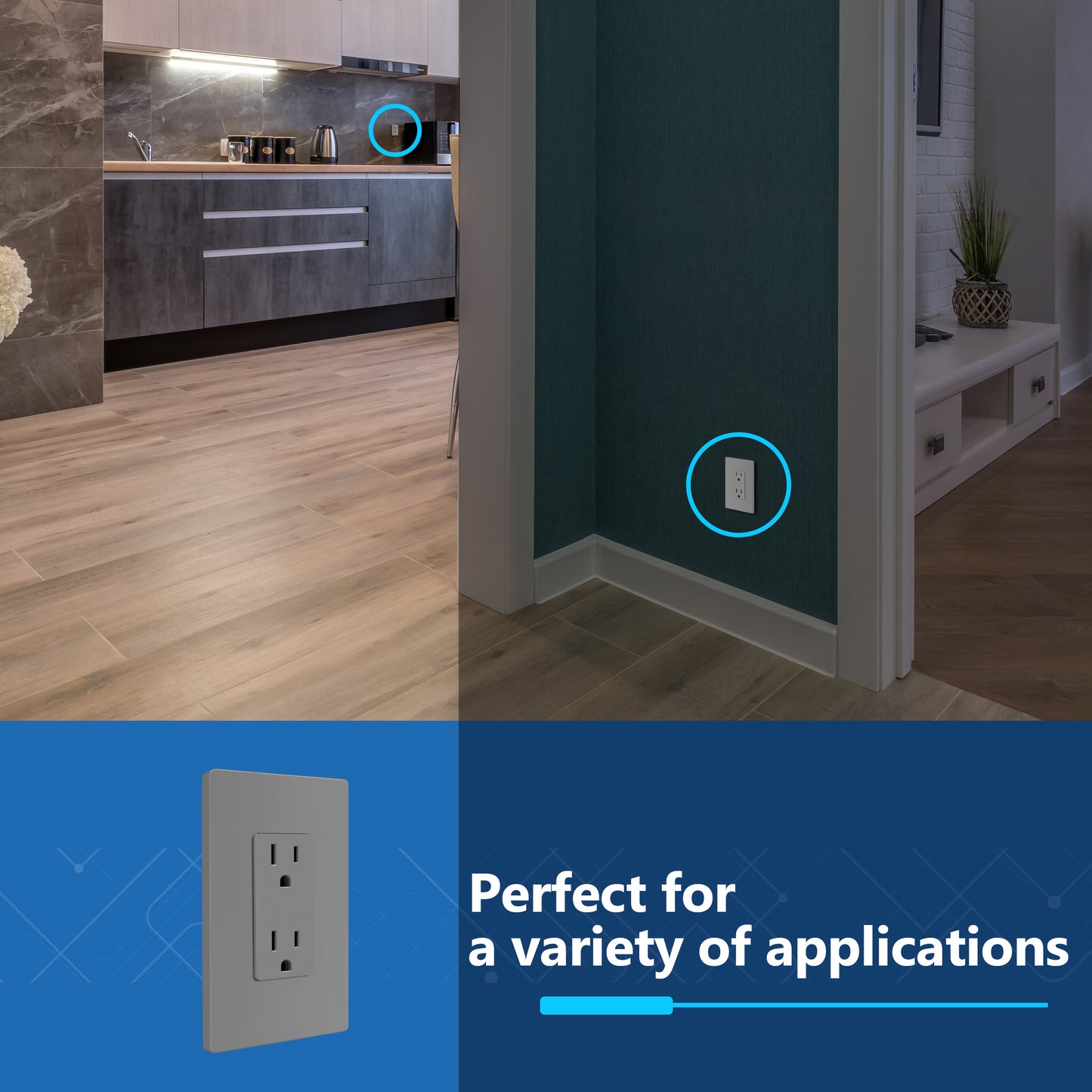 Decorator 15A Tamper-Resistant Outlet with Interchangeable Face Cover, Child Safe Tamper-Resistant Wall Outlet, Self Grounding