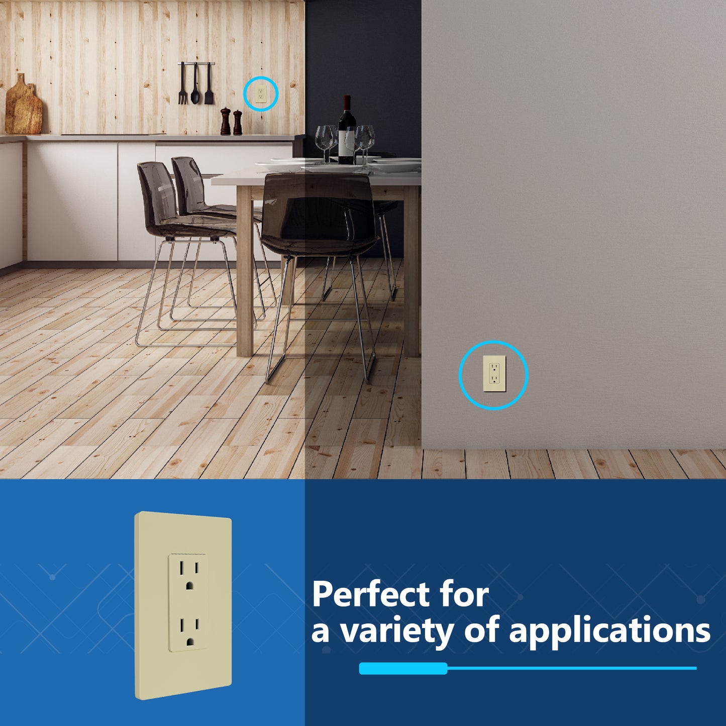 Decorator 15A Tamper-Resistant Outlet with Interchangeable Face Cover, Child Safe Tamper-Resistant Wall Outlet, Self Grounding