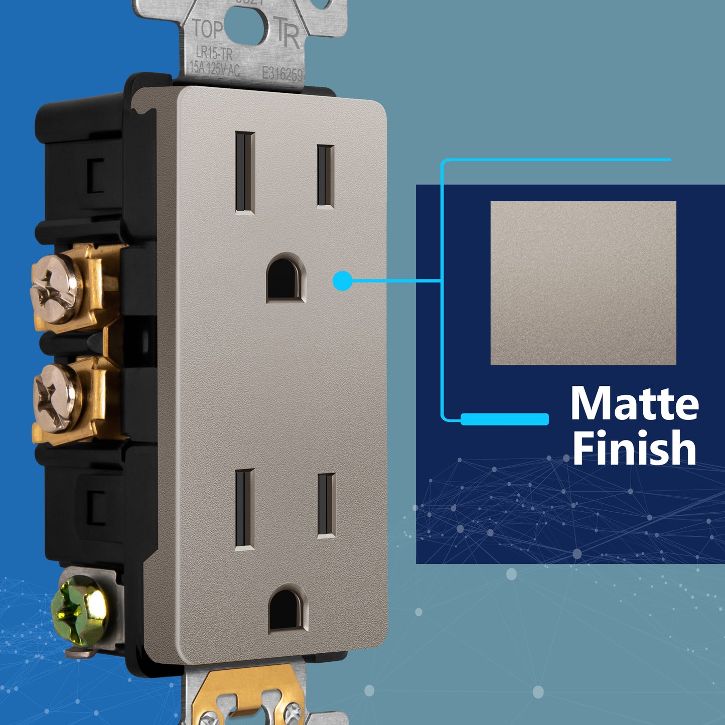 Decorator 15A Tamper-Resistant Outlet with Interchangeable Face Cover, Child Safe Tamper-Resistant Wall Outlet, Self Grounding