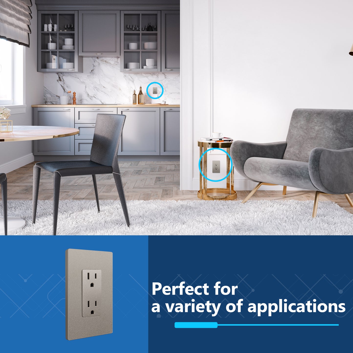 Decorator 15A Tamper-Resistant Outlet with Interchangeable Face Cover, Child Safe Tamper-Resistant Wall Outlet, Self Grounding