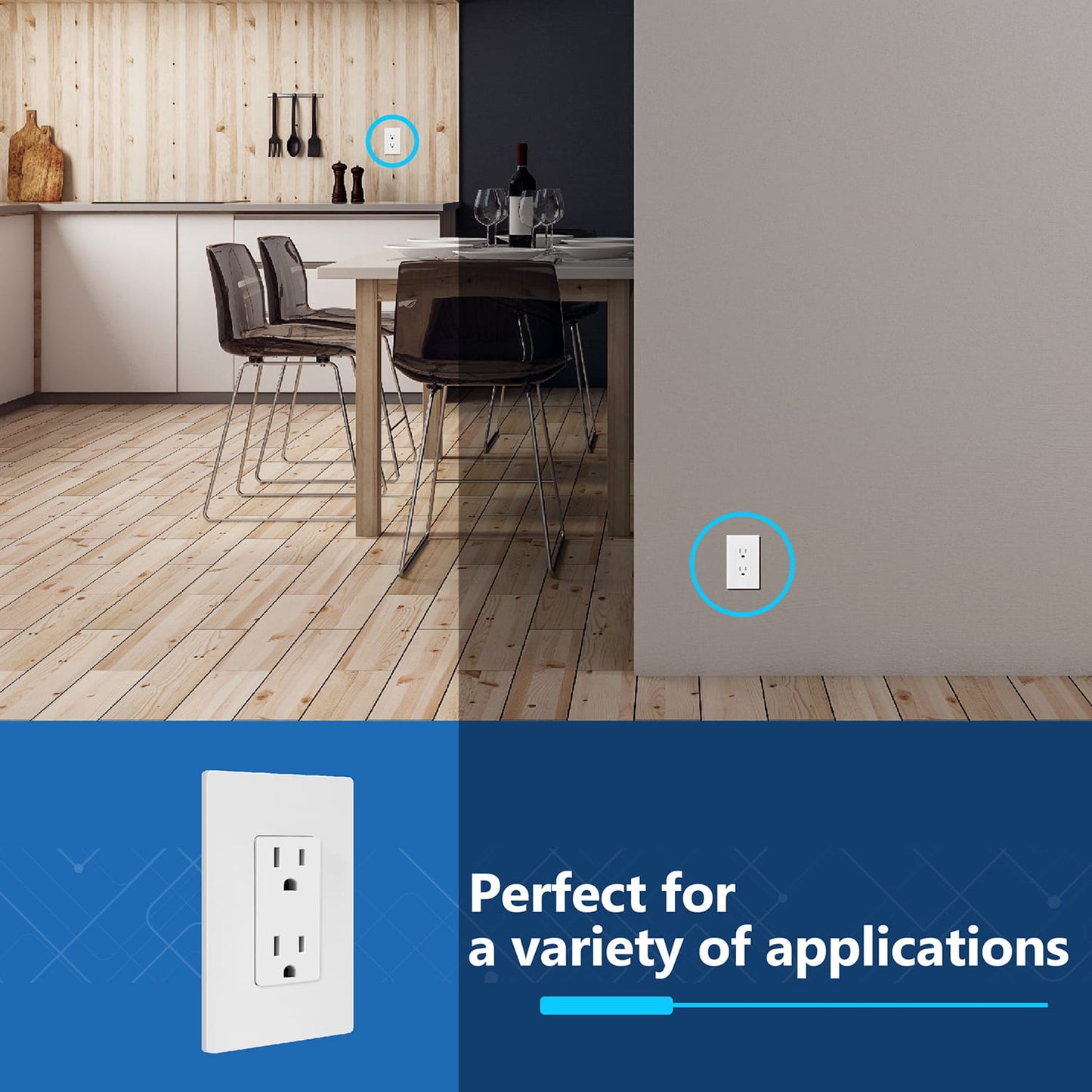 Decorator 15A Tamper-Resistant Outlet with Interchangeable Face Cover, Child Safe Tamper-Resistant Wall Outlet, Self Grounding