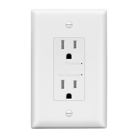 15A Surge Protected Duplex Decorator Receptacle, Child Safe Tamper-Resistant Wall Outlet, Protect Up to 1500J, LED Grounding Indicator, Self-Grounding, Wall Plate Included