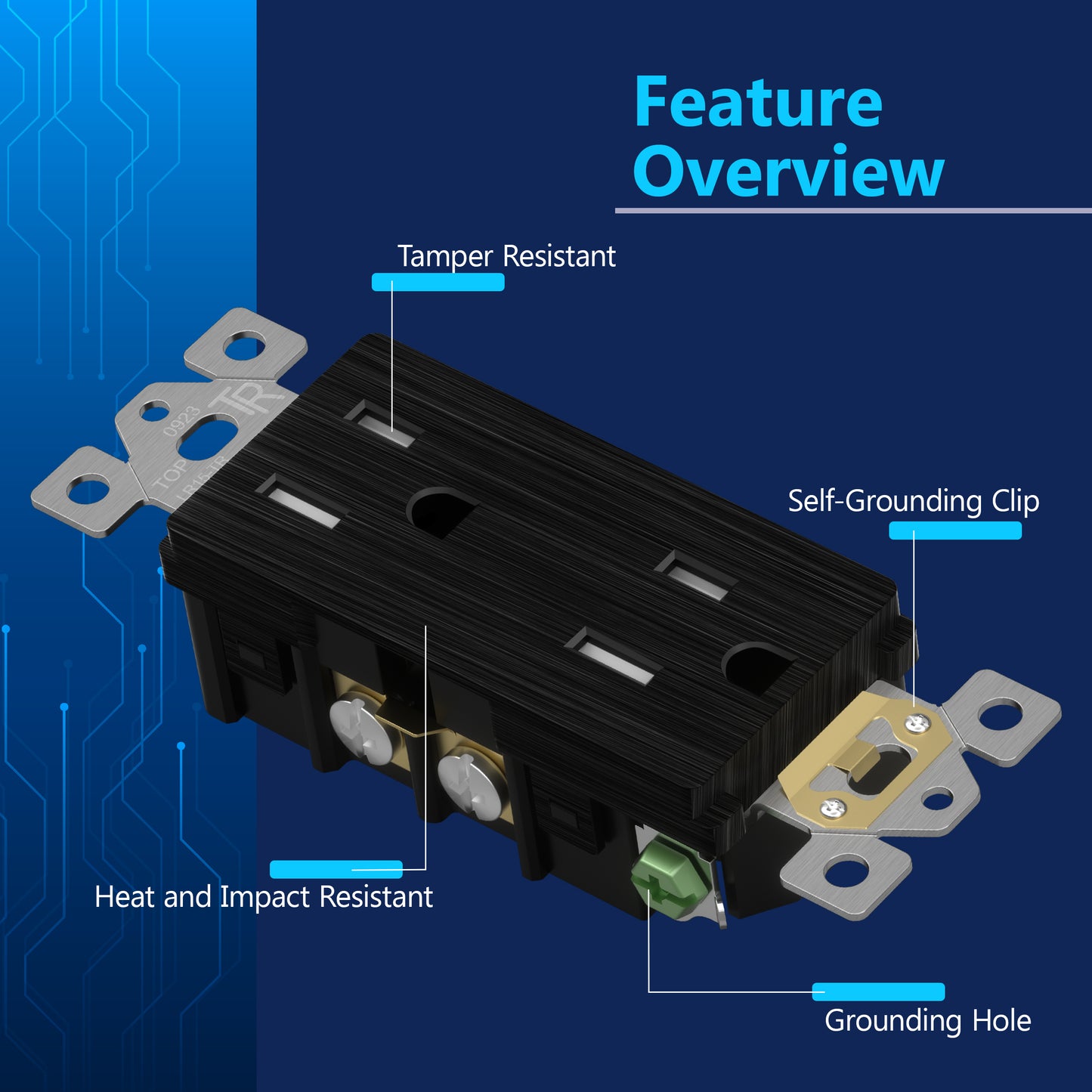 15A Duplex Tamper-Resistant Decorator Receptacle, Child Safe Tamper-Resistant Wall Outlet, Self-Grounding
