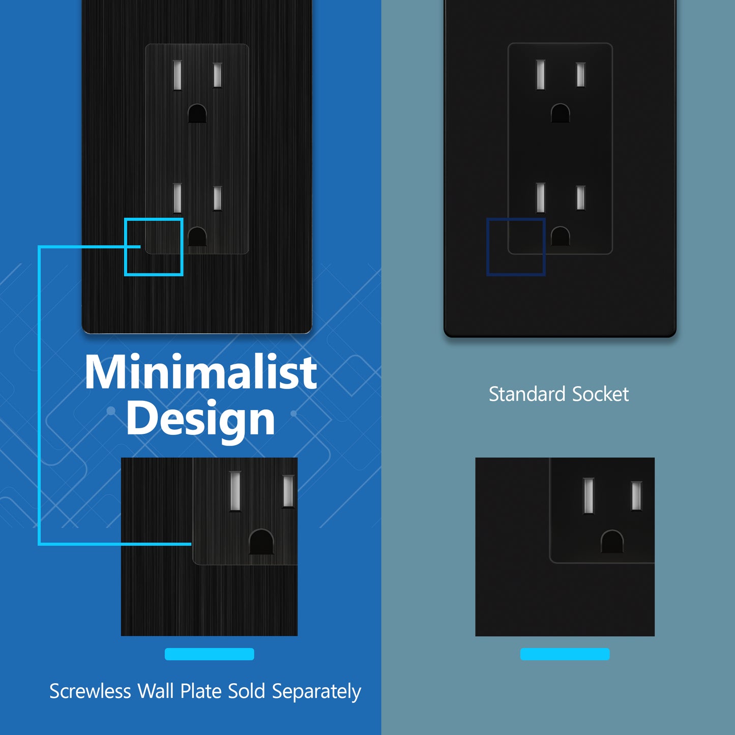 15A Duplex Tamper-Resistant Decorator Receptacle, Child Safe Tamper-Resistant Wall Outlet, Self-Grounding