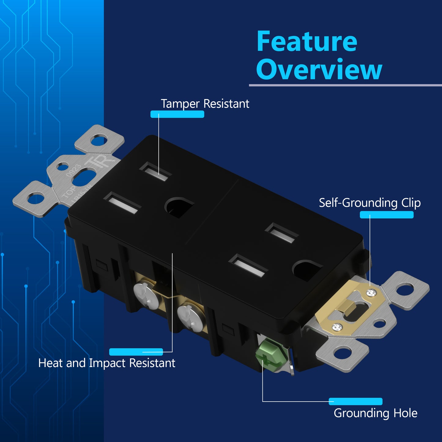 15A Duplex Tamper-Resistant Decorator Receptacle, Child Safe Tamper-Resistant Wall Outlet, Self-Grounding