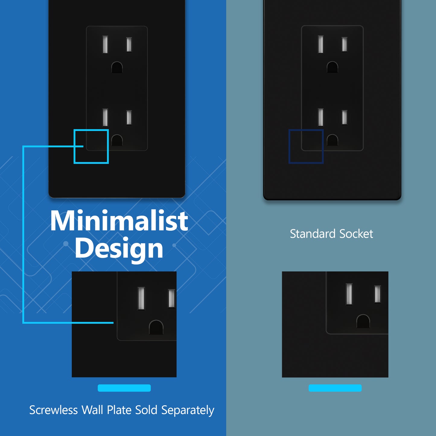 15A Duplex Tamper-Resistant Decorator Receptacle, Child Safe Tamper-Resistant Wall Outlet, Self-Grounding