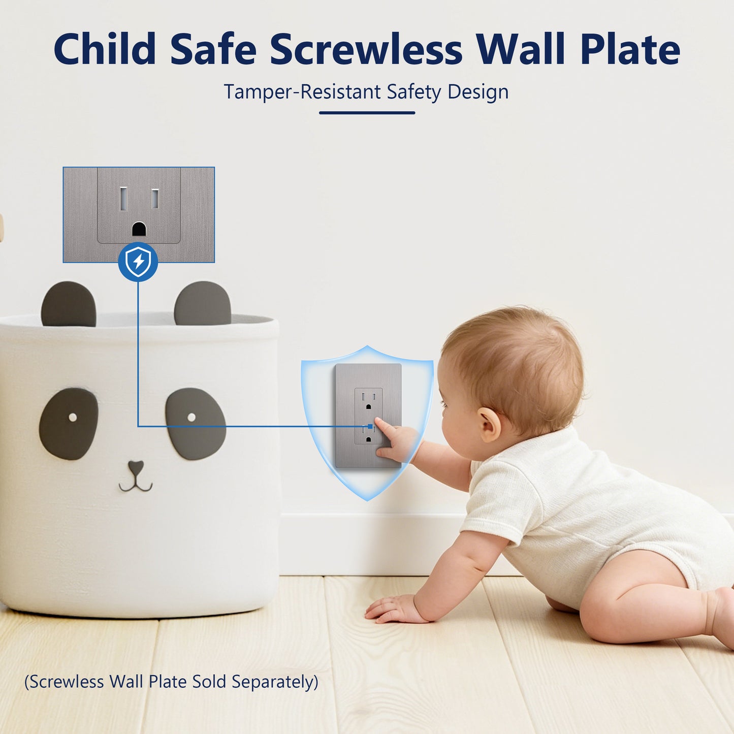 15A Duplex Tamper-Resistant Decorator Receptacle, Child Safe Tamper-Resistant Wall Outlet, Self-Grounding