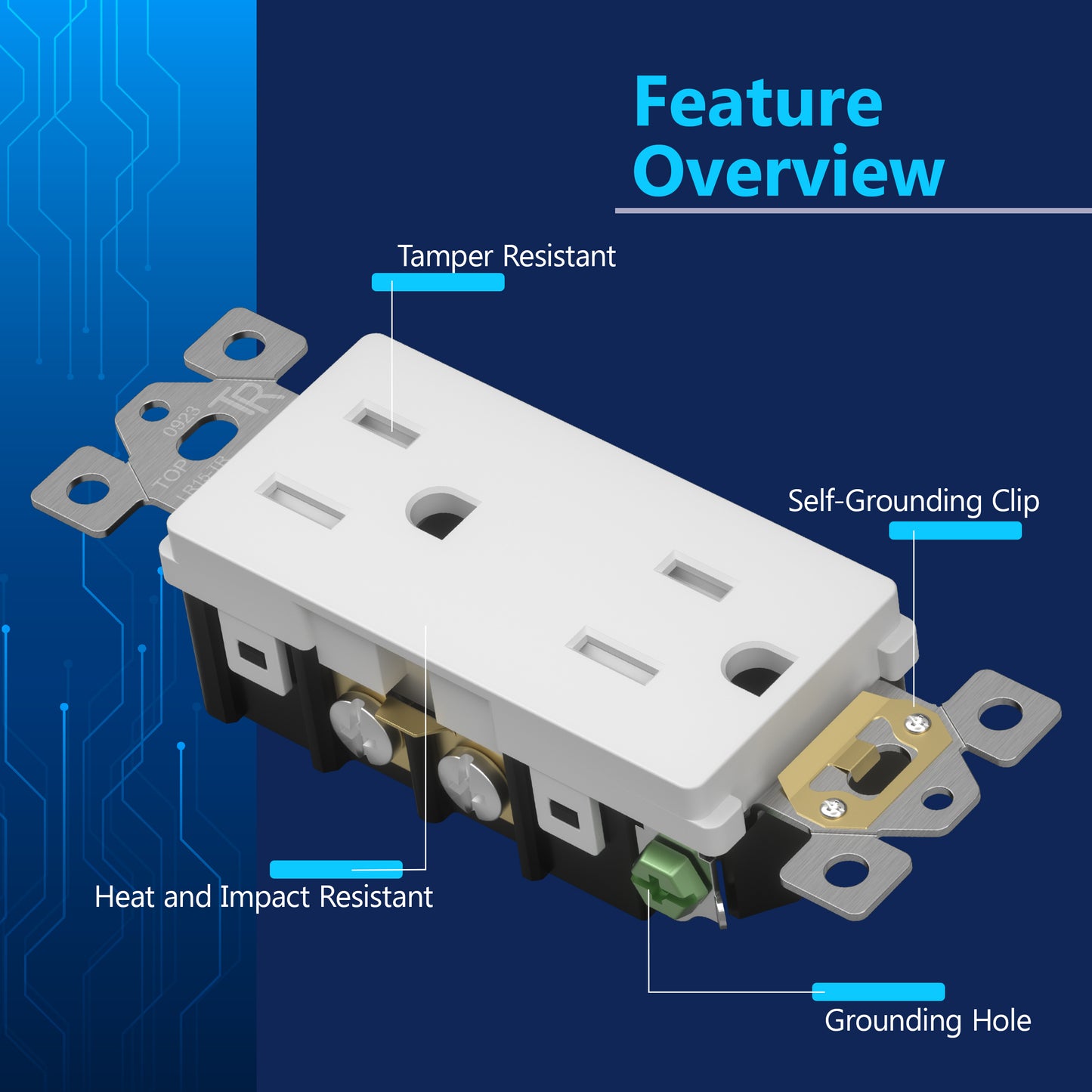 15A Duplex Tamper-Resistant Decorator Receptacle, Child Safe Tamper-Resistant Wall Outlet, Self-Grounding
