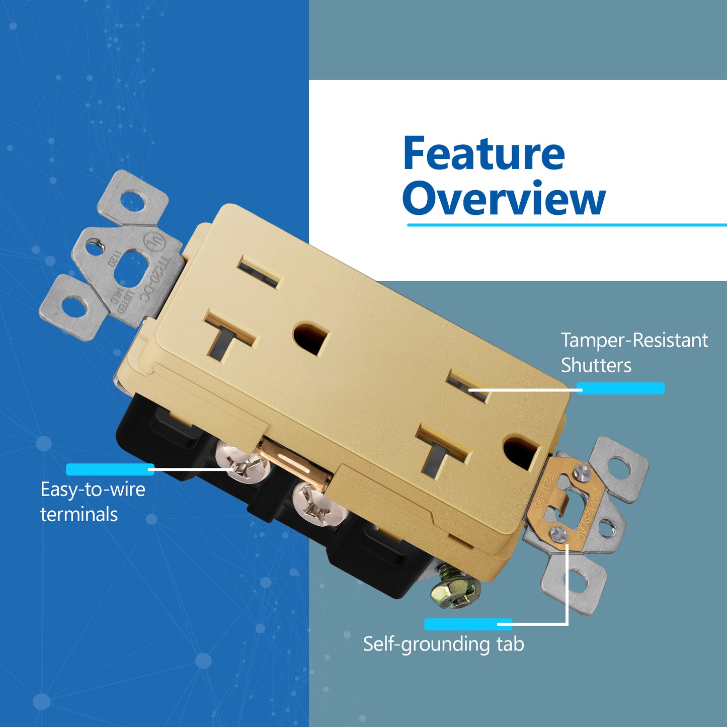 Decorator 20A Tamper-Resistant Outlet with Interchangeable Face Cover, Child Safe Tamper-Resistant Wall Outlet, Self Grounding