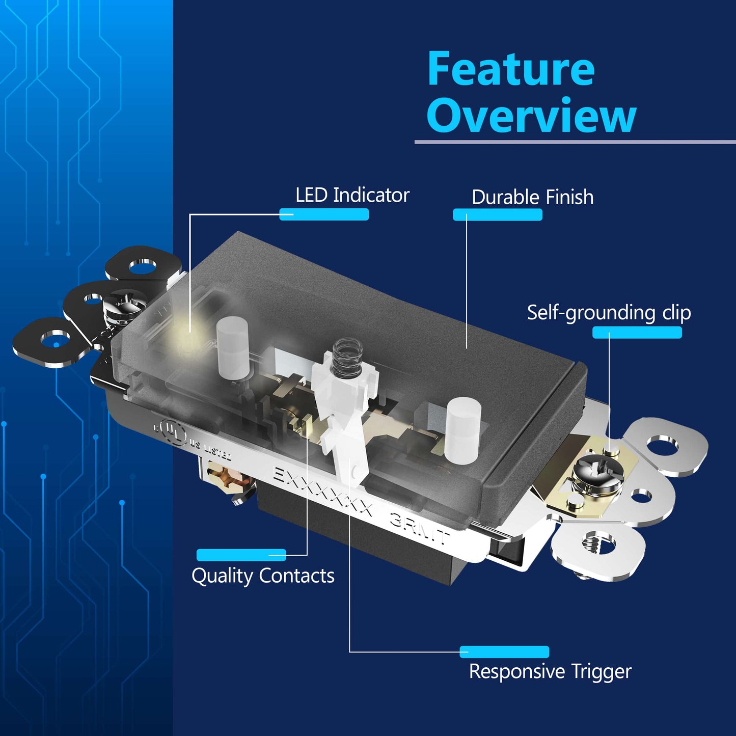 15A Decorator Paddle Light Switch with Locator Light, LED Indicator, Single-Pole, 3-Wire