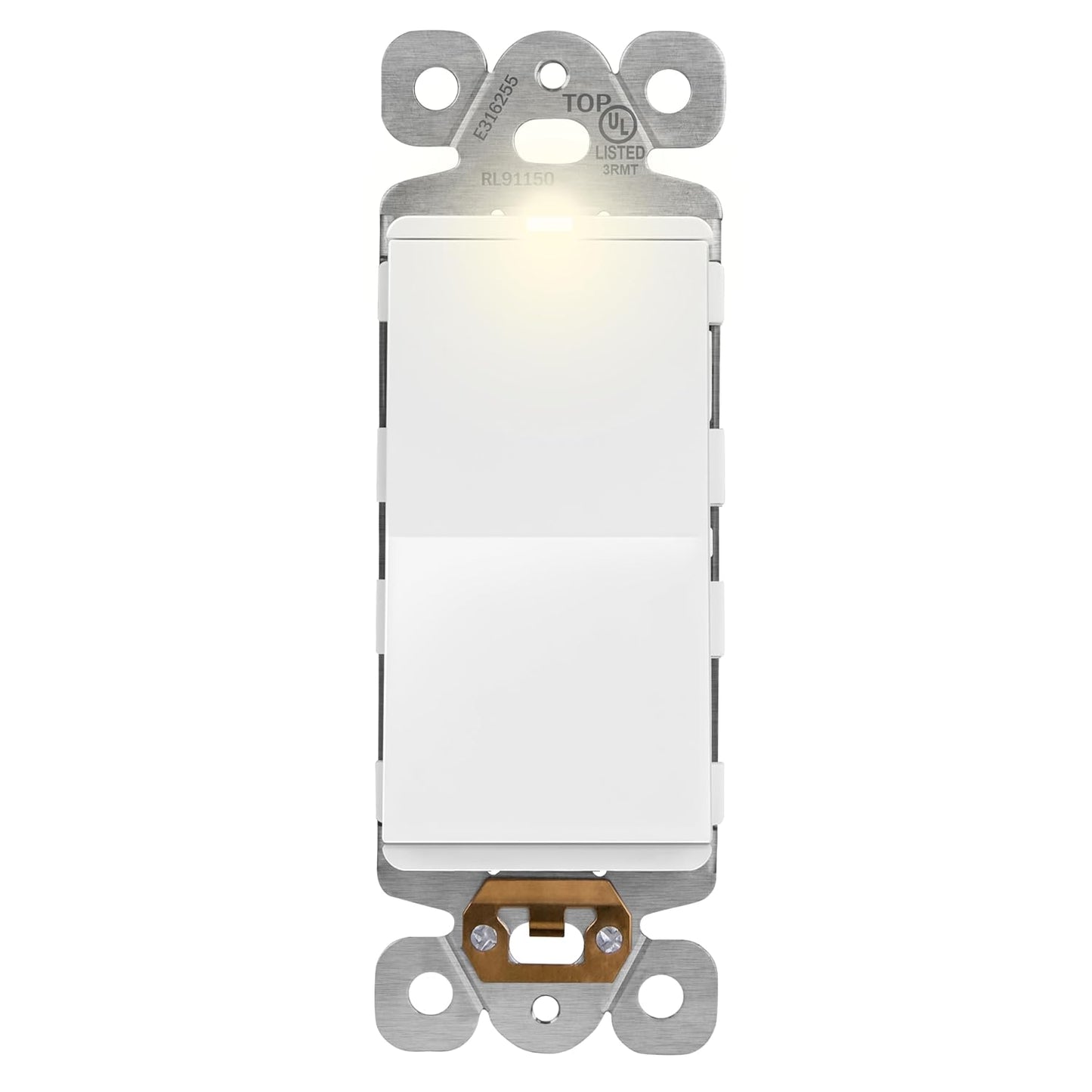 15A Decorator Paddle Light Switch with Locator Light, LED Indicator, Single-Pole, 3-Wire