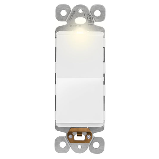 15A Decorator Paddle Light Switch with Locator Light, LED Indicator, Single-Pole, 3-Wire