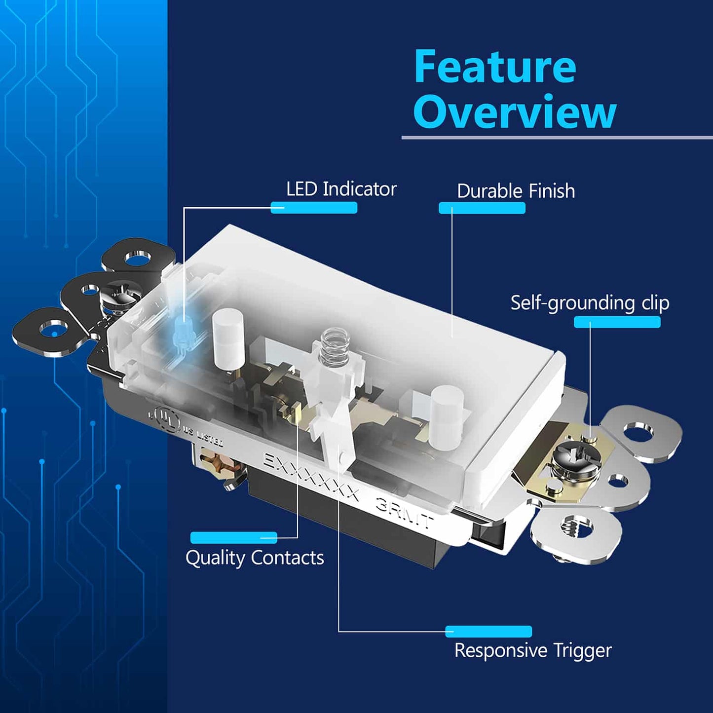 15A Decorator Paddle Light Switch with Locator Light, LED Indicator, Single-Pole, 3-Wire