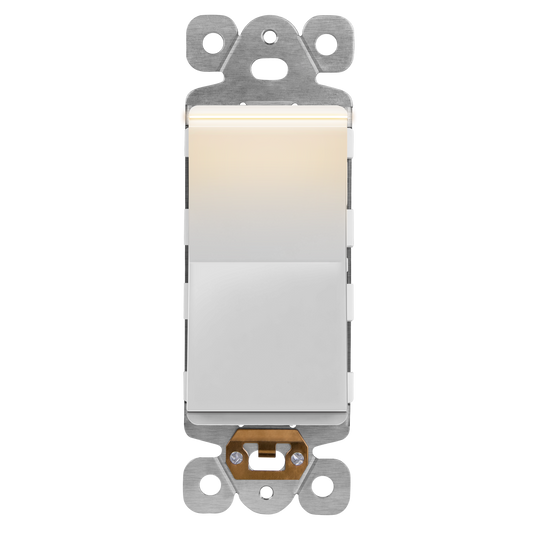 15A Decorator Rocker Light Switch with Lighted Paddle, Illuminated LED Light Paddle Switch, Single-Pole, 3-Wire