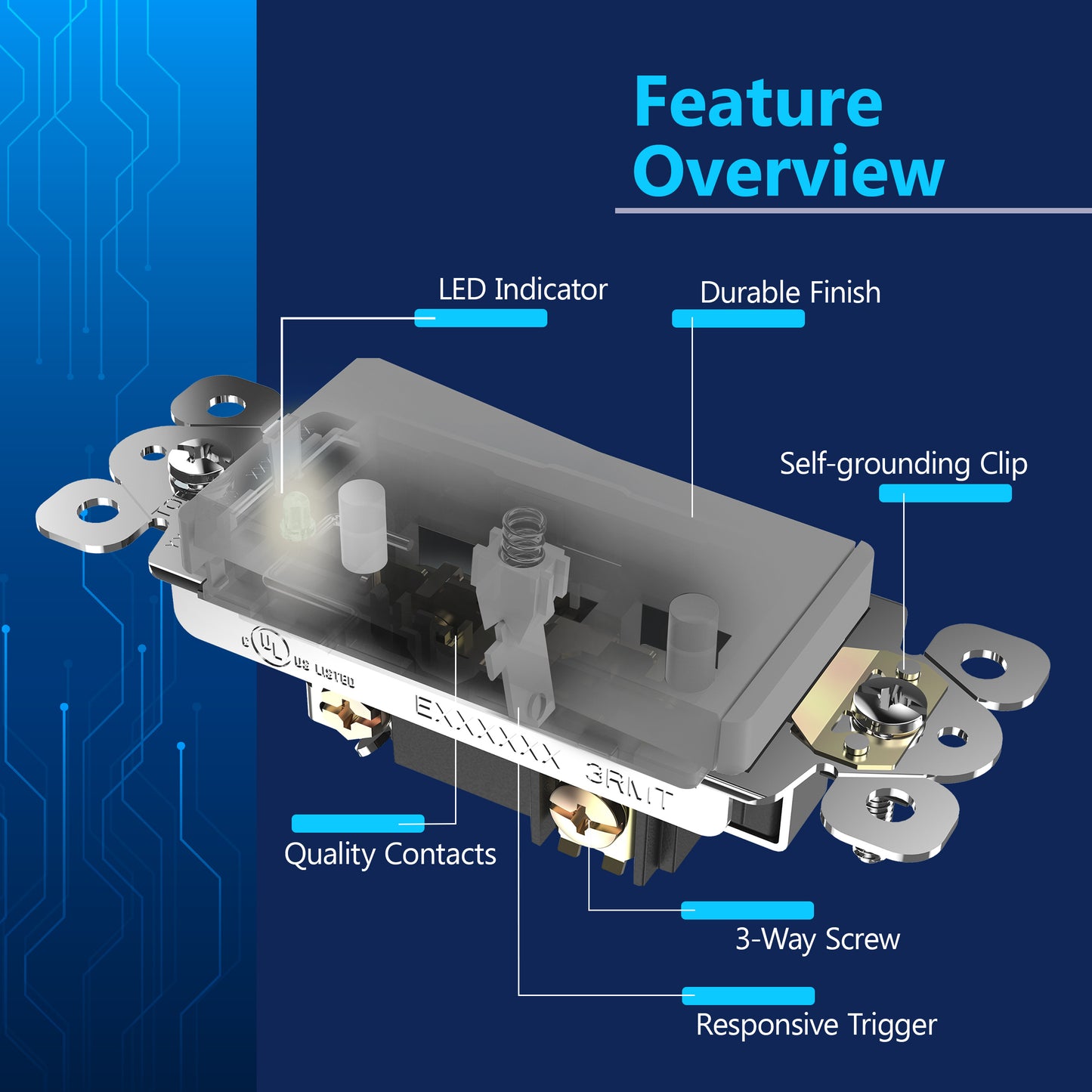 15A Decorator Paddle Light Switch with Locator Light, LED Indicator, 3-Way or Single-Pole