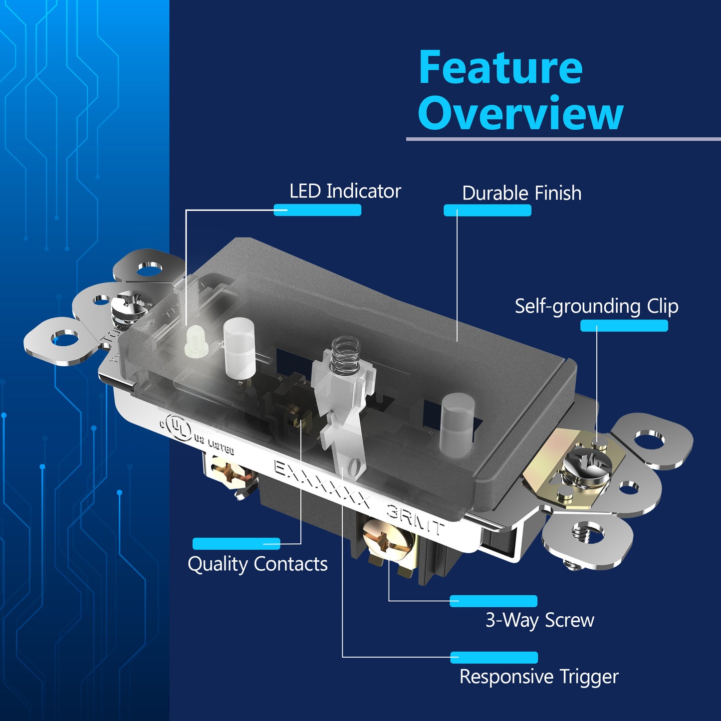 15A Decorator Paddle Light Switch with Locator Light, LED Indicator, 3-Way or Single-Pole