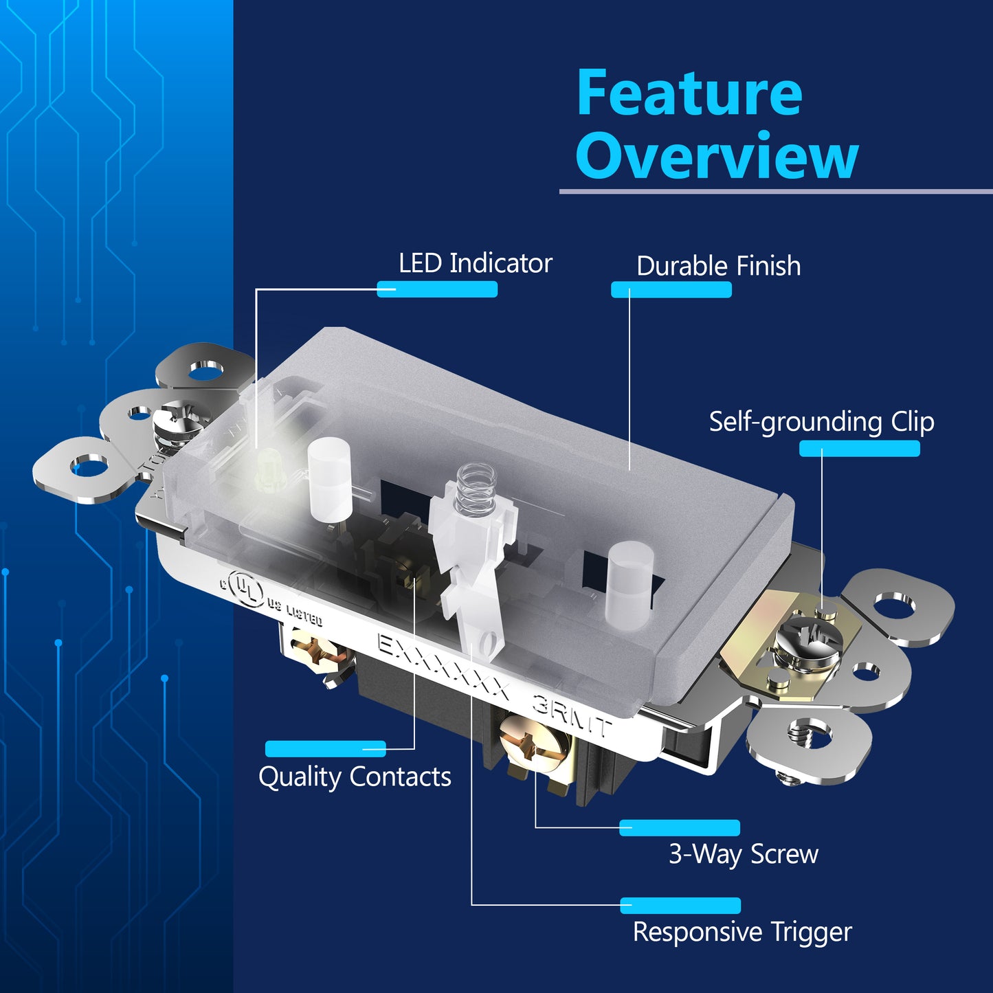 15A Decorator Paddle Light Switch with Locator Light, LED Indicator, 3-Way or Single-Pole