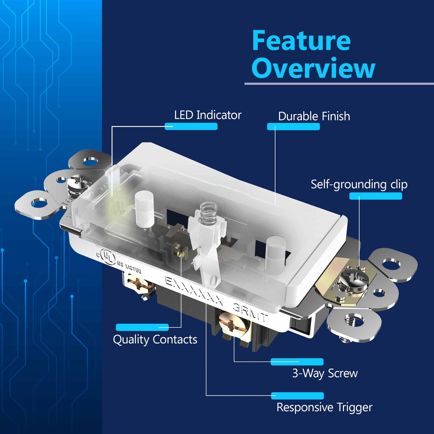 15A Decorator Paddle Light Switch with Locator Light, LED Indicator, 3-Way or Single-Pole
