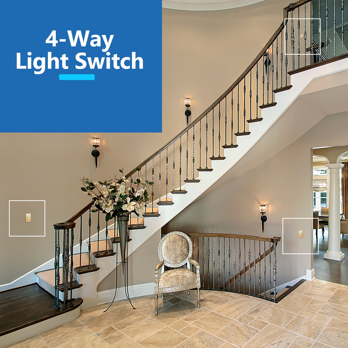 15A Decorator Paddle Light Switch with Locator Light, LED Indicator, 4-Way