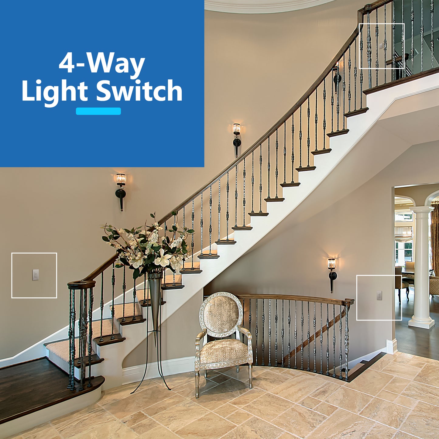 15A Decorator Paddle Light Switch with Locator Light, LED Indicator, 4-Way