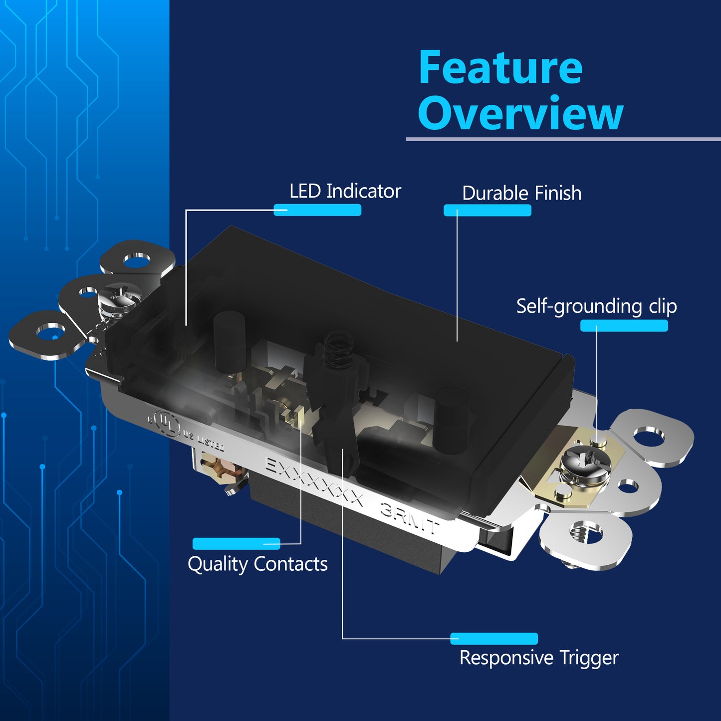 15A Decorator Paddle Light Switch with Locator Light, LED Indicator, Single-Pole, 3-Wire