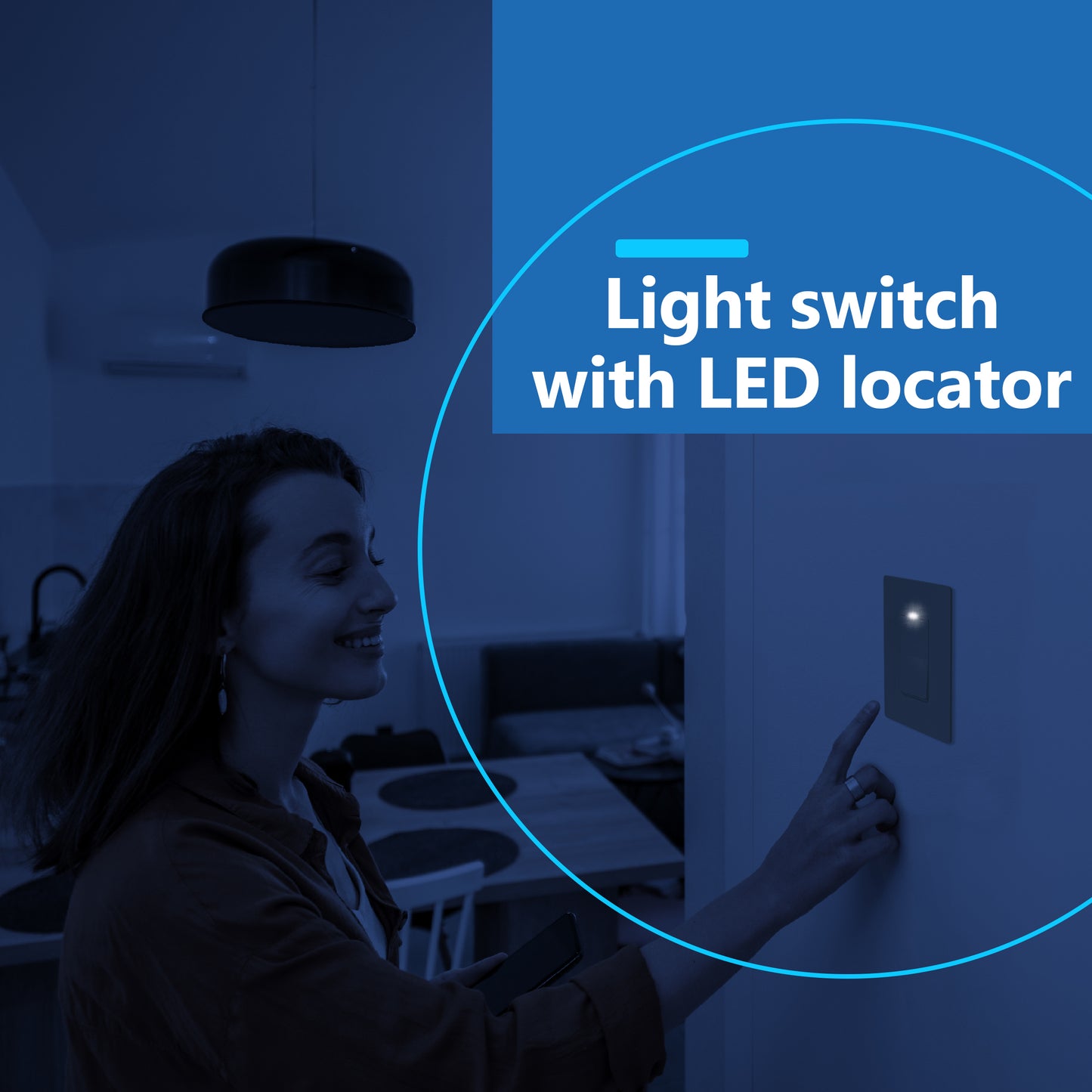 15A Decorator Paddle Light Switch with Locator Light, LED Indicator, Single-Pole, 3-Wire