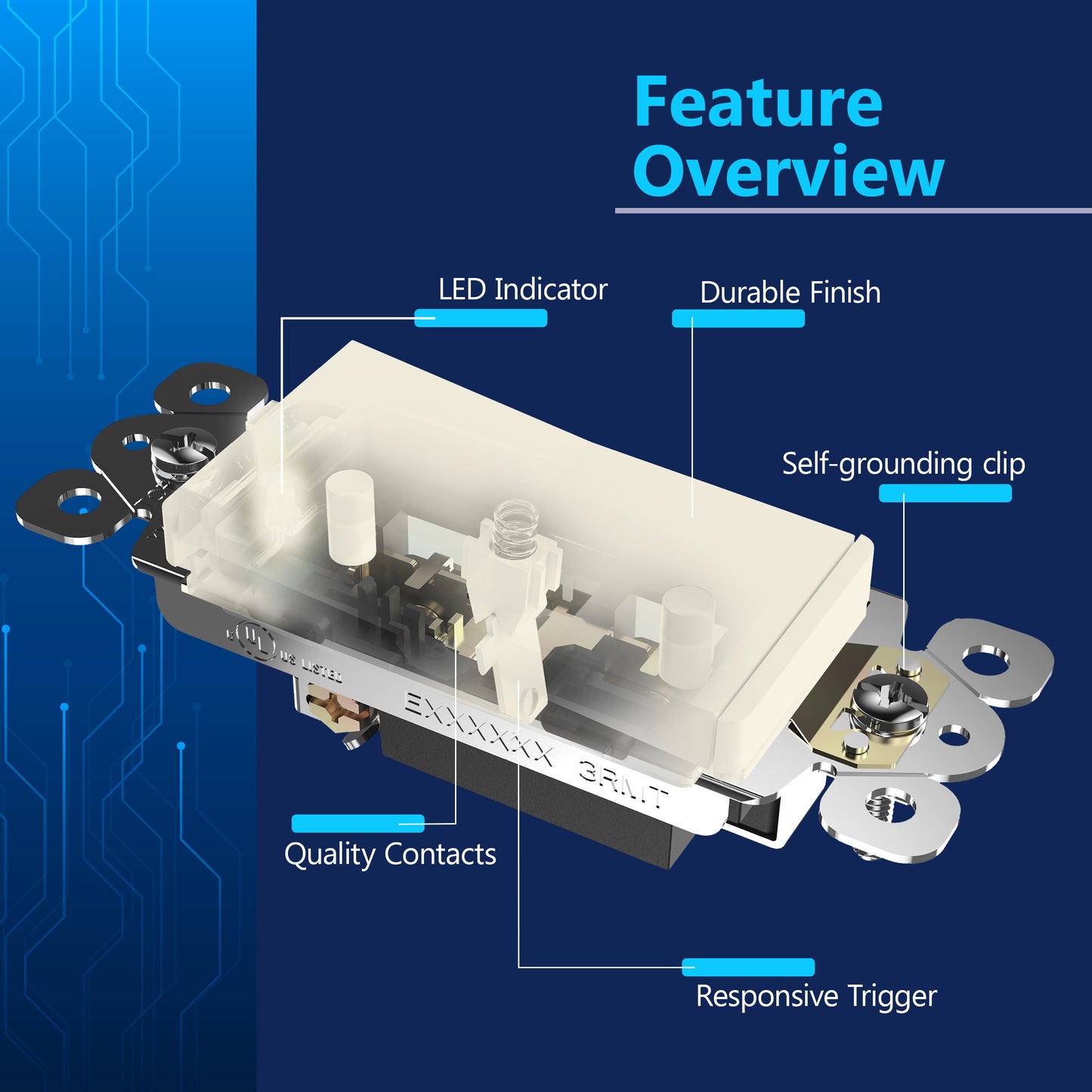 15A Decorator Paddle Light Switch with Locator Light, LED Indicator, Single-Pole, 3-Wire