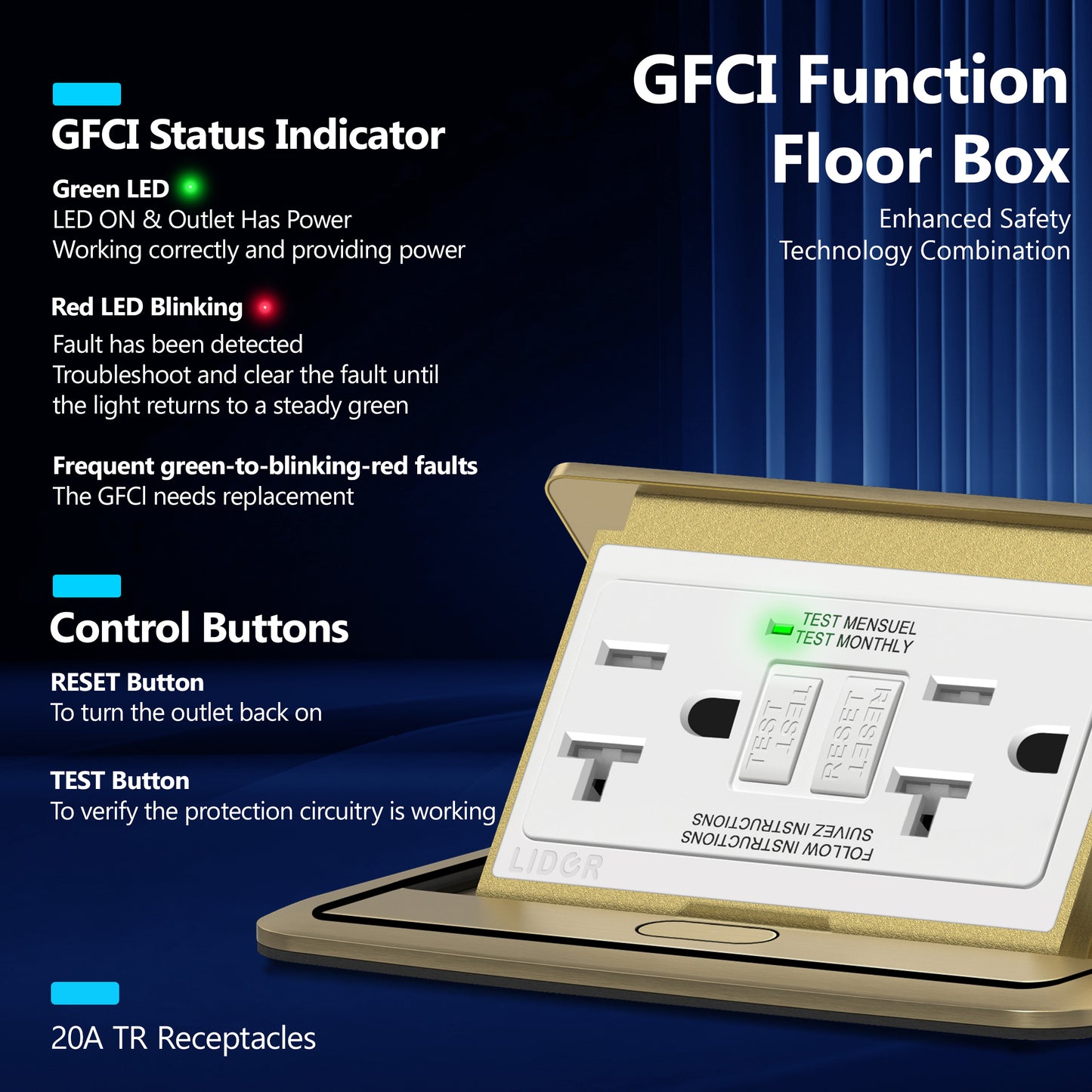Soft Pop-Up Floor Box Kit with 20A Tamper-Resistant Receptacle