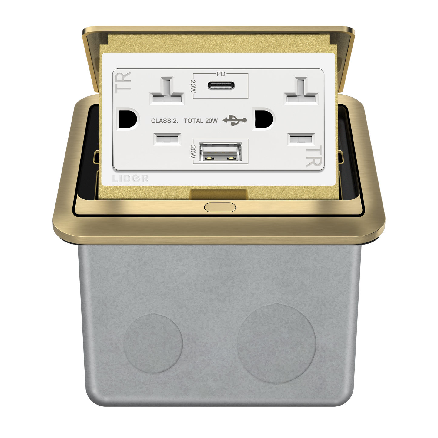 Soft Pop-Up Floor Box Kit with USB Charger, 20A Tamper-Resistant Receptacle, PD 20W USB Type-A & C