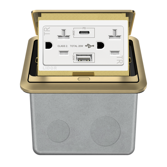 Soft Pop-Up Floor Box Kit with USB Charger, 20A Tamper-Resistant Receptacle, PD 20W USB Type-A & C