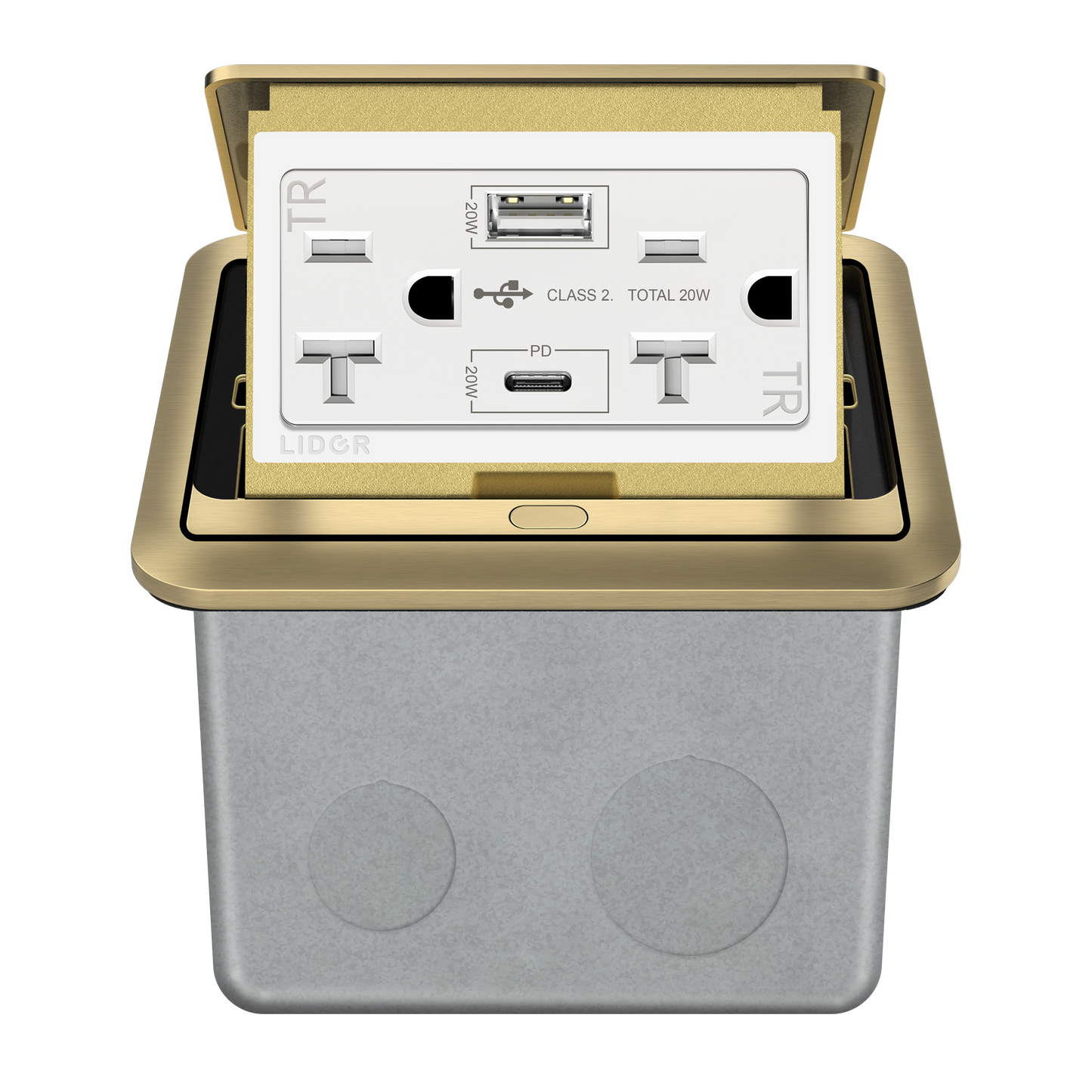 Soft Pop-Up Floor Box Kit with USB Charger, 20A Tamper-Resistant Receptacle, PD 20W USB Type-A & C