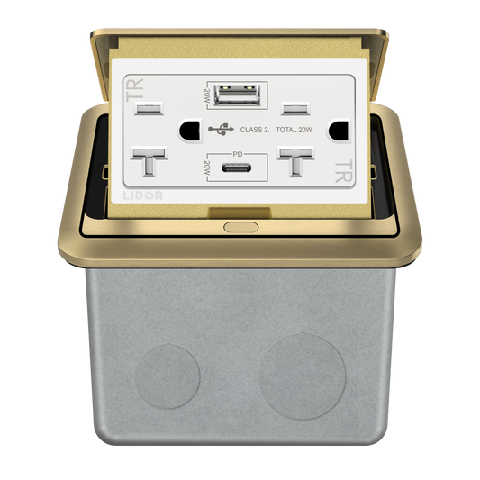 Soft Pop-Up Floor Box Kit with USB Charger, 20A Tamper-Resistant Receptacle, PD 20W USB Type-A & C