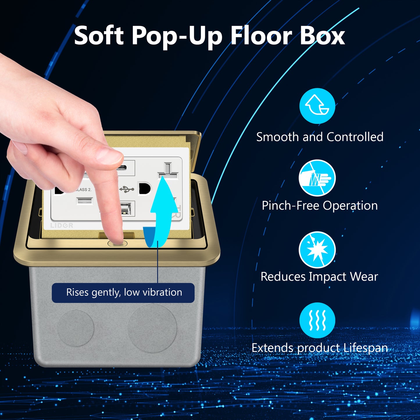 Soft Pop-Up Floor Box Kit with USB Charger, 20A Tamper-Resistant Receptacle, PD 20W USB Type-A & C
