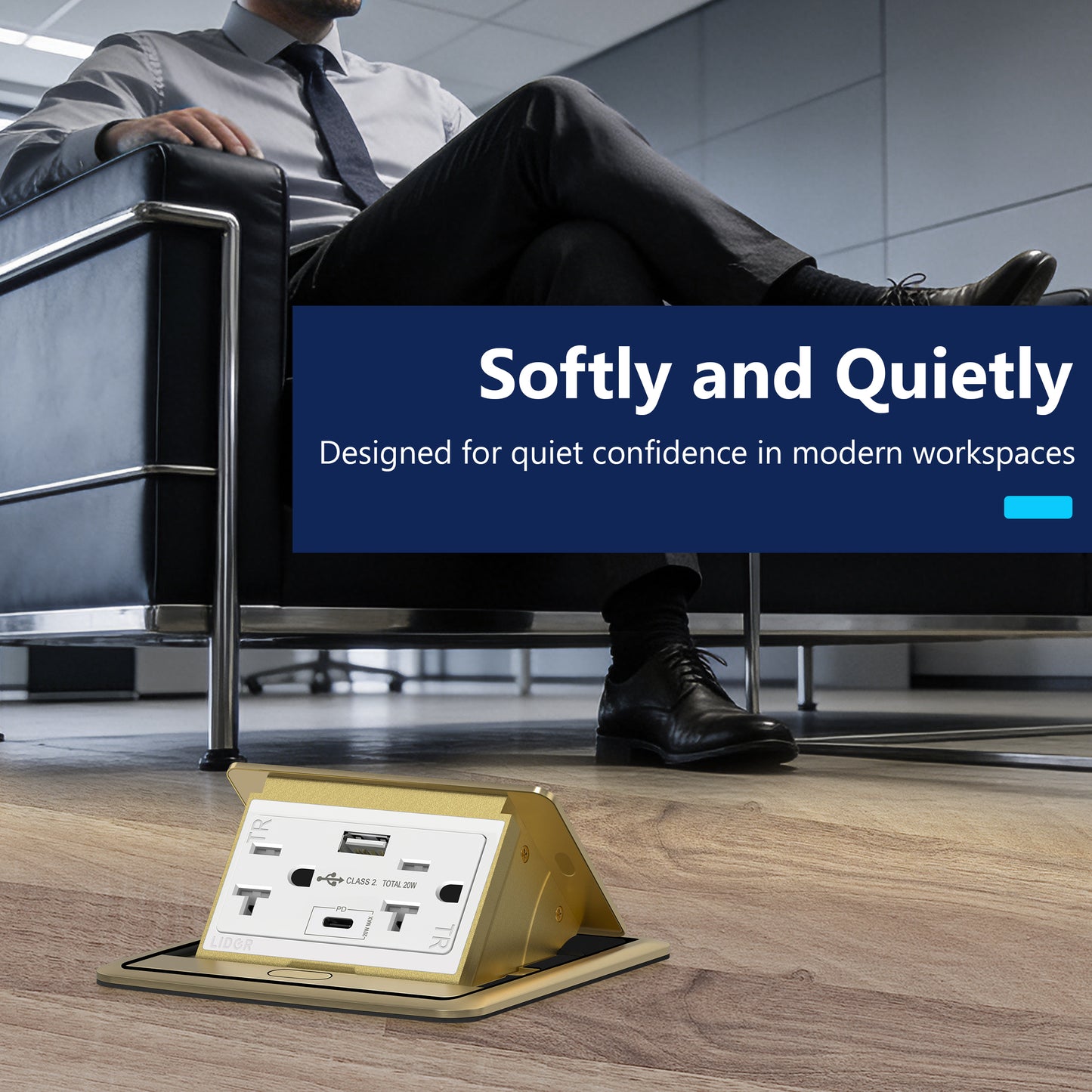 Soft Pop-Up Floor Box Kit with USB Charger, 20A Tamper-Resistant Receptacle, PD 20W USB Type-A & C
