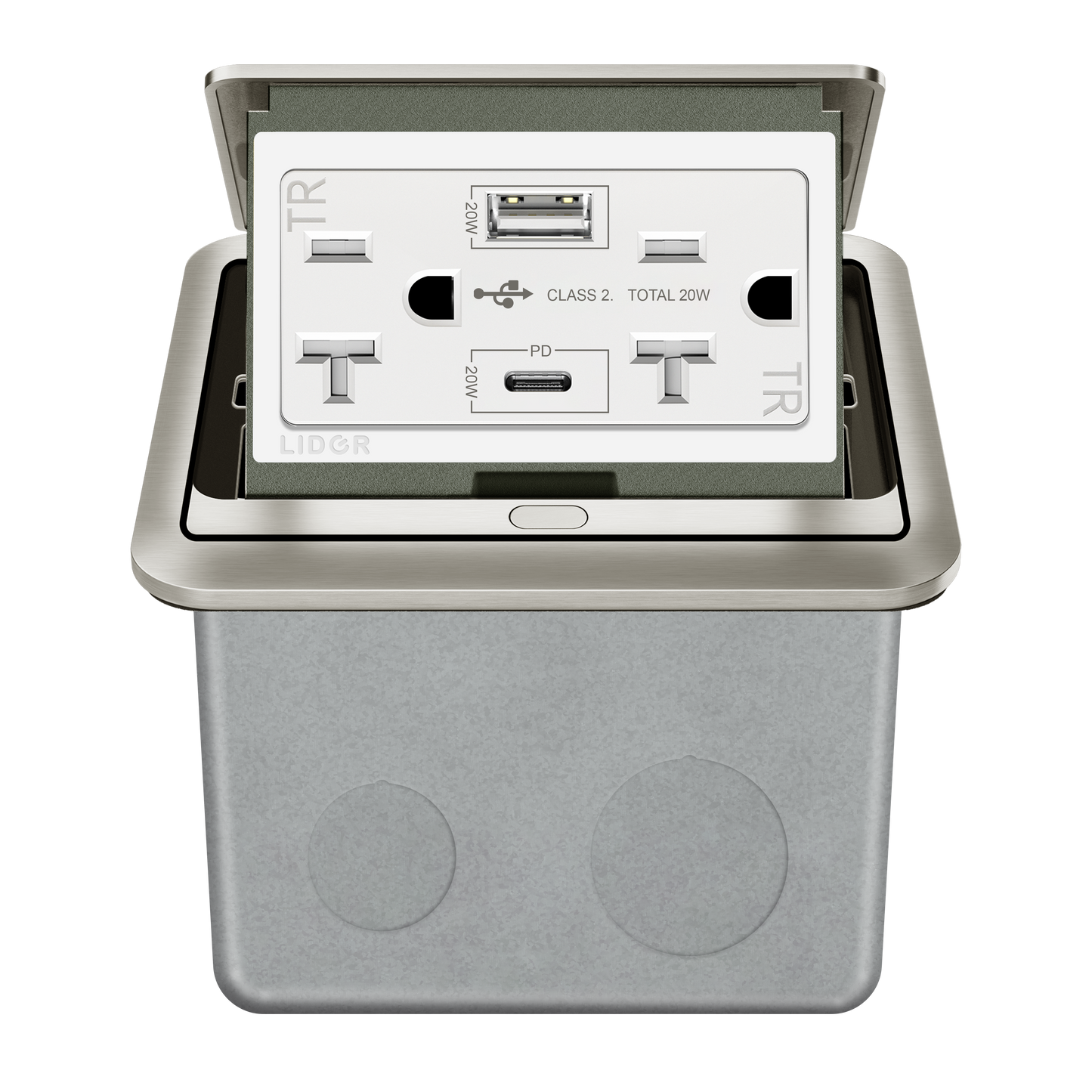 Soft Pop-Up Floor Box Kit with USB Charger, 20A Tamper-Resistant Receptacle, PD 20W USB Type-A & C
