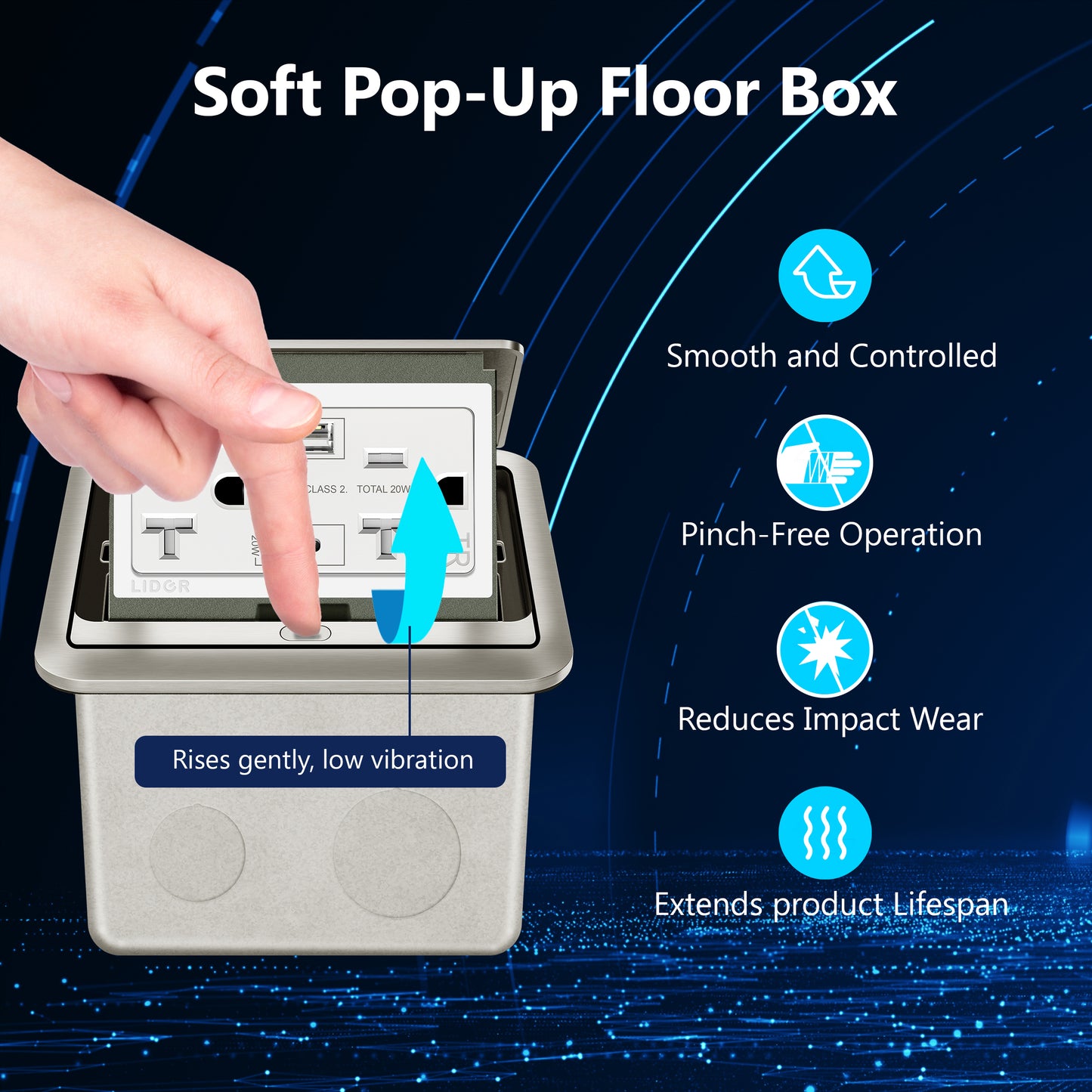 Soft Pop-Up Floor Box Kit with USB Charger, 20A Tamper-Resistant Receptacle, PD 20W USB Type-A & C