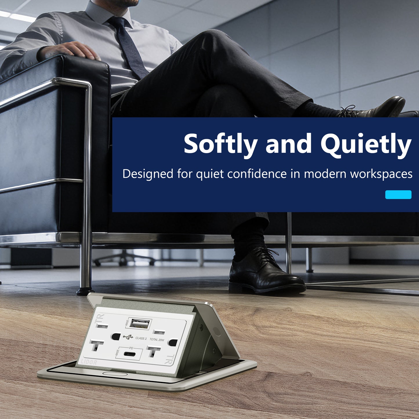 Soft Pop-Up Floor Box Kit with USB Charger, 20A Tamper-Resistant Receptacle, PD 20W USB Type-A & C
