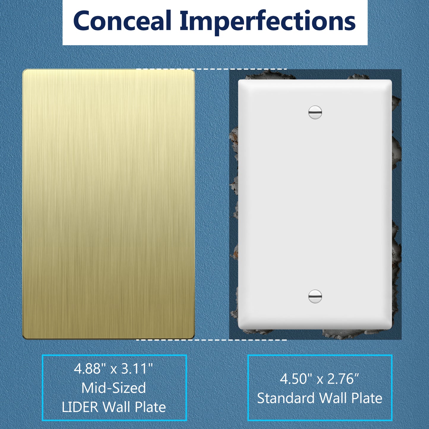 Screwless Blank Metal Wall Plate, Temperature and Impact Resistant, 1-Gang, Mid-Size