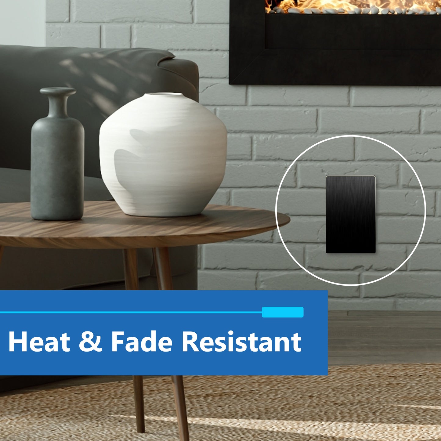 Screwless Blank Metal Wall Plate, Temperature and Impact Resistant, 1-Gang, Mid-Size