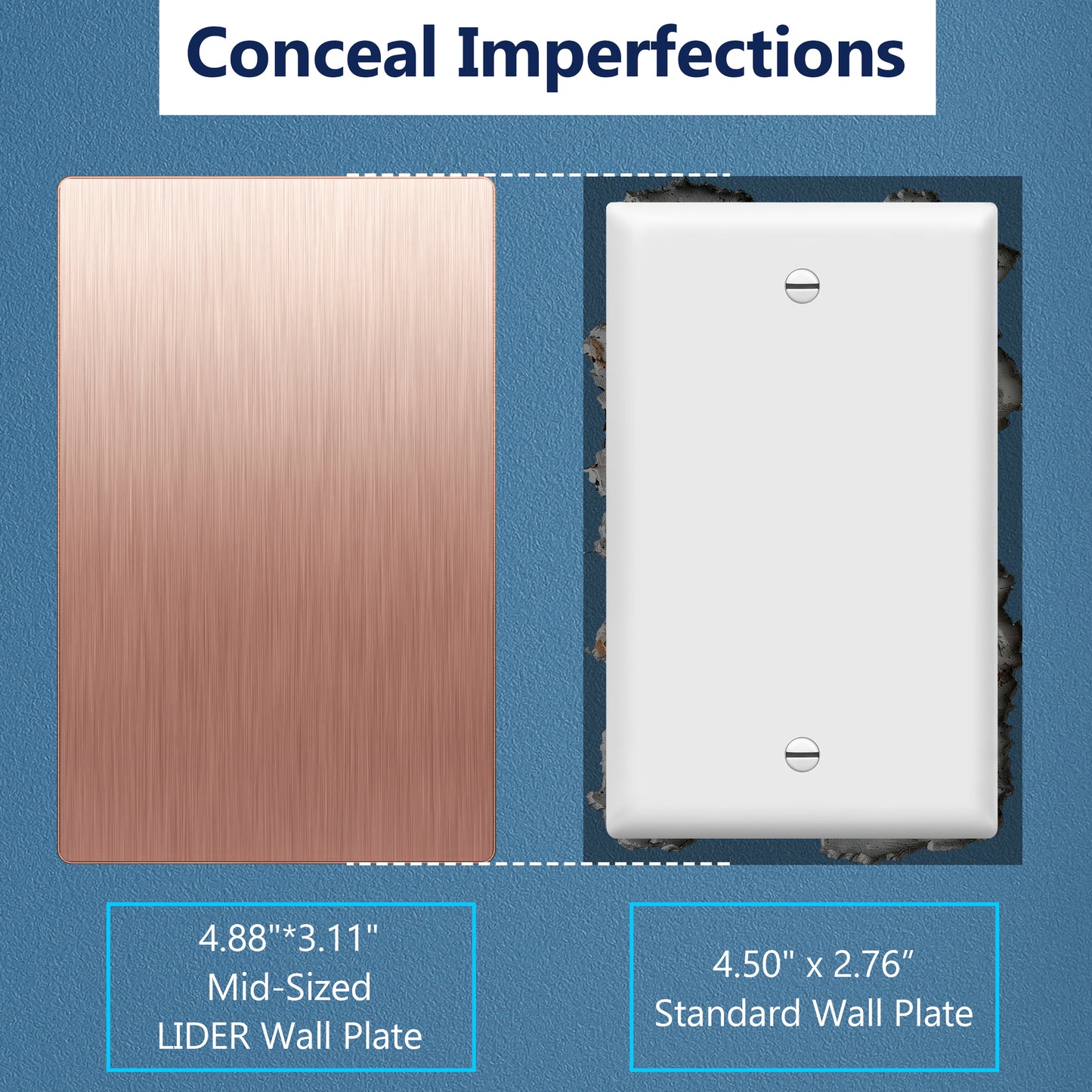 Screwless Blank Metal Wall Plate, Temperature and Impact Resistant, 1-Gang, Mid-Size
