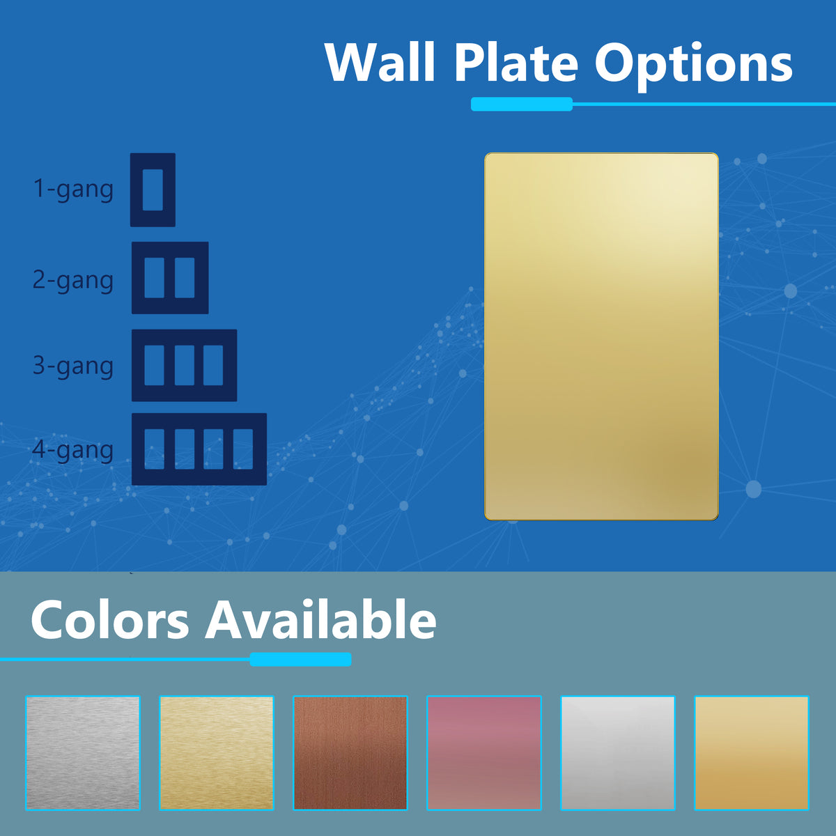 Screwless Blank Metal Wall Plate, Temperature and Impact Resistant, 1-Gang, Mid-Size