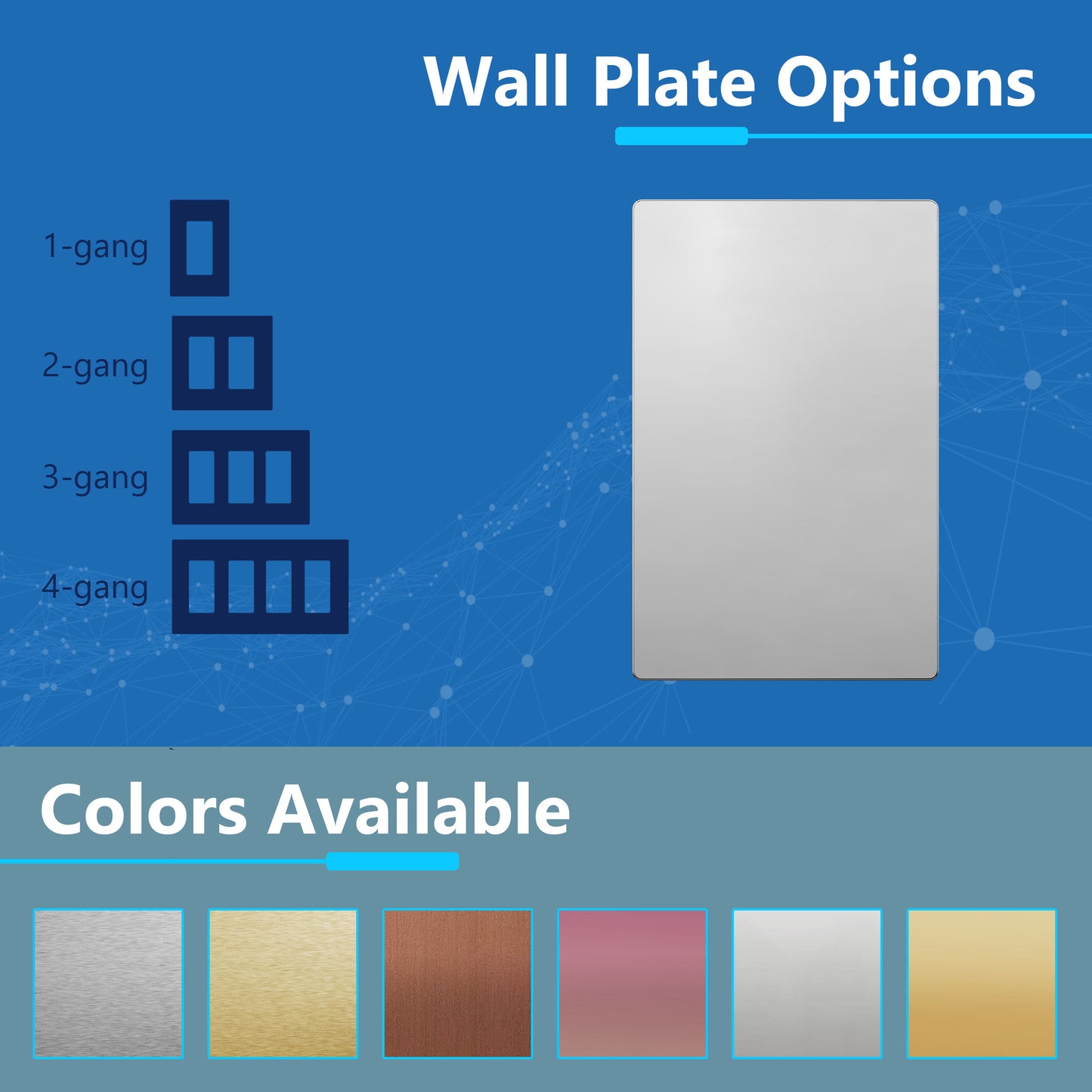 Screwless Blank Metal Wall Plate, Temperature and Impact Resistant, 1-Gang, Mid-Size