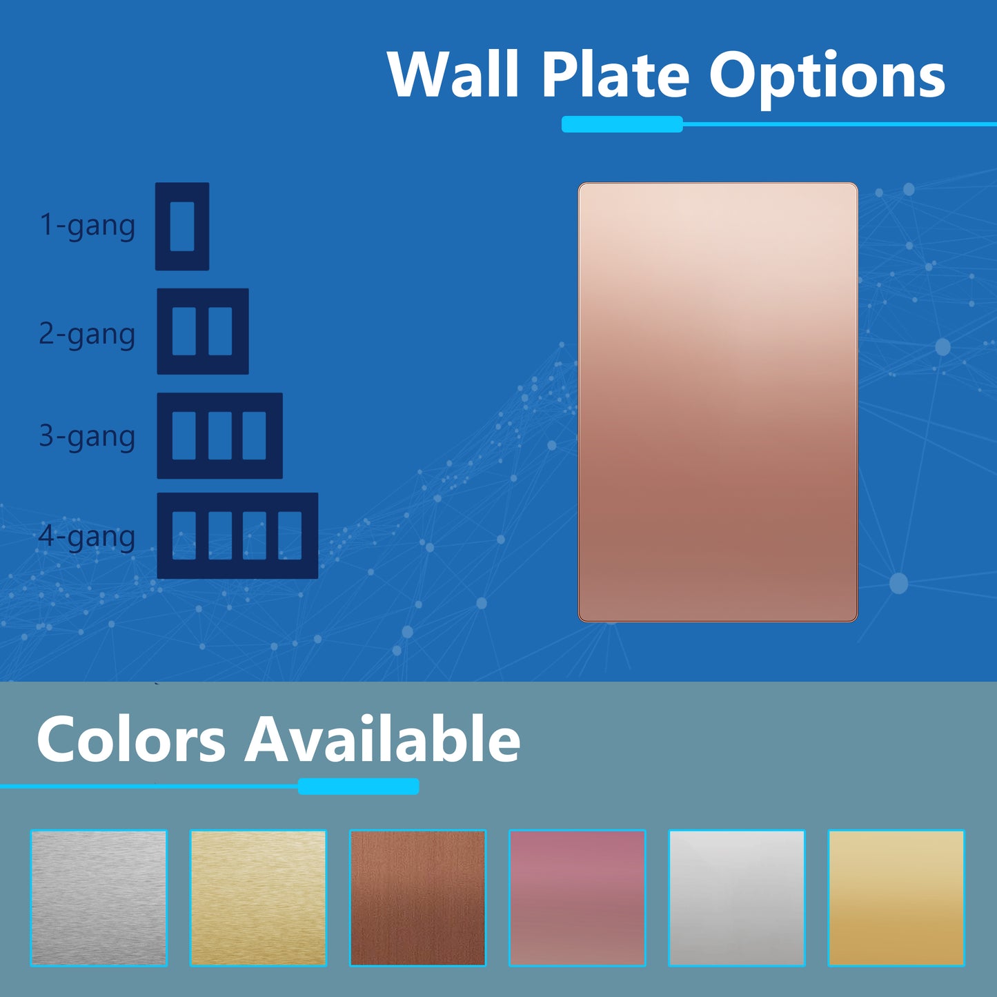 Screwless Blank Metal Wall Plate, Temperature and Impact Resistant, 1-Gang, Mid-Size