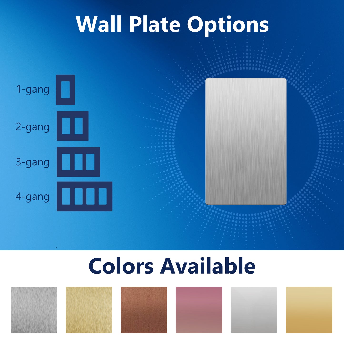 Screwless Blank Metal Wall Plate, Temperature and Impact Resistant, 1-Gang, Mid-Size