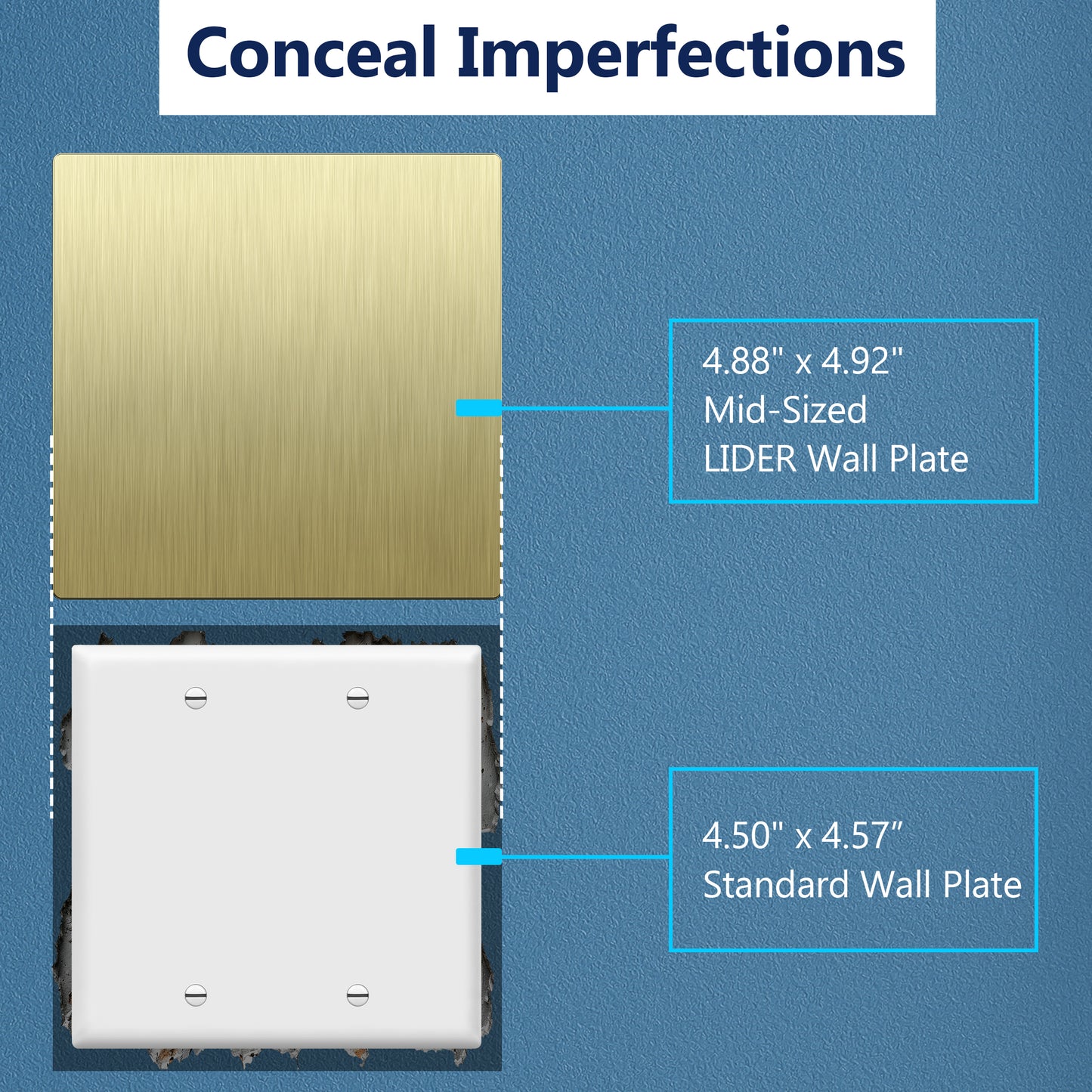 Screwless Blank Metal Wall Plate, Temperature and Impact Resistant, 2-Gang, Mid-Size