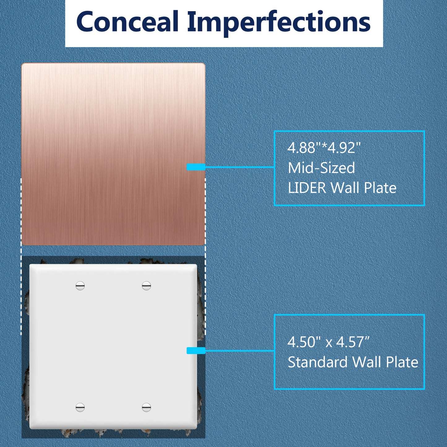 Screwless Blank Metal Wall Plate, Temperature and Impact Resistant, 2-Gang, Mid-Size